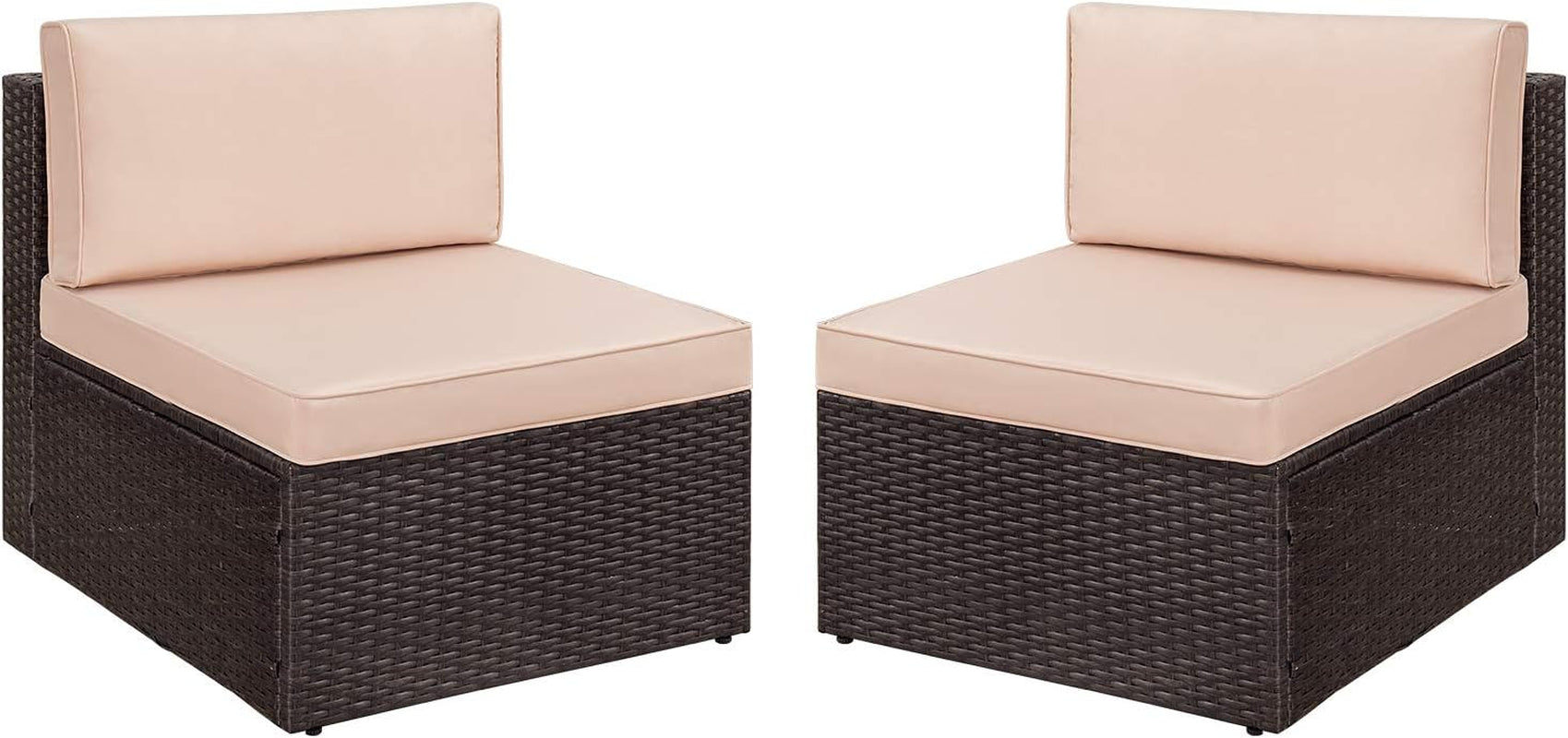 2 Pieces Patio Furniture Sets All-Weather Outdoor Sectional Armless Sofa (Beige)-1