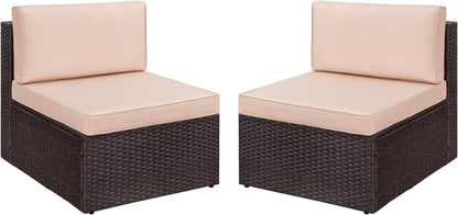 2 Pieces Patio Furniture Sets All-Weather Outdoor Sectional Armless Sofa (Beige)-1