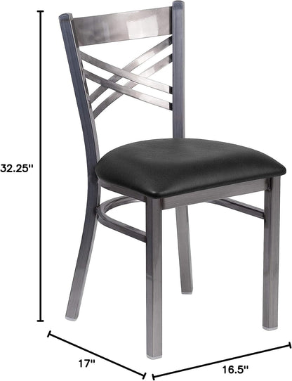 2 Pack HERCULES Series Clear Coated ''X'' Back Metal Restaurant Chair - Black Vinyl Seat-2