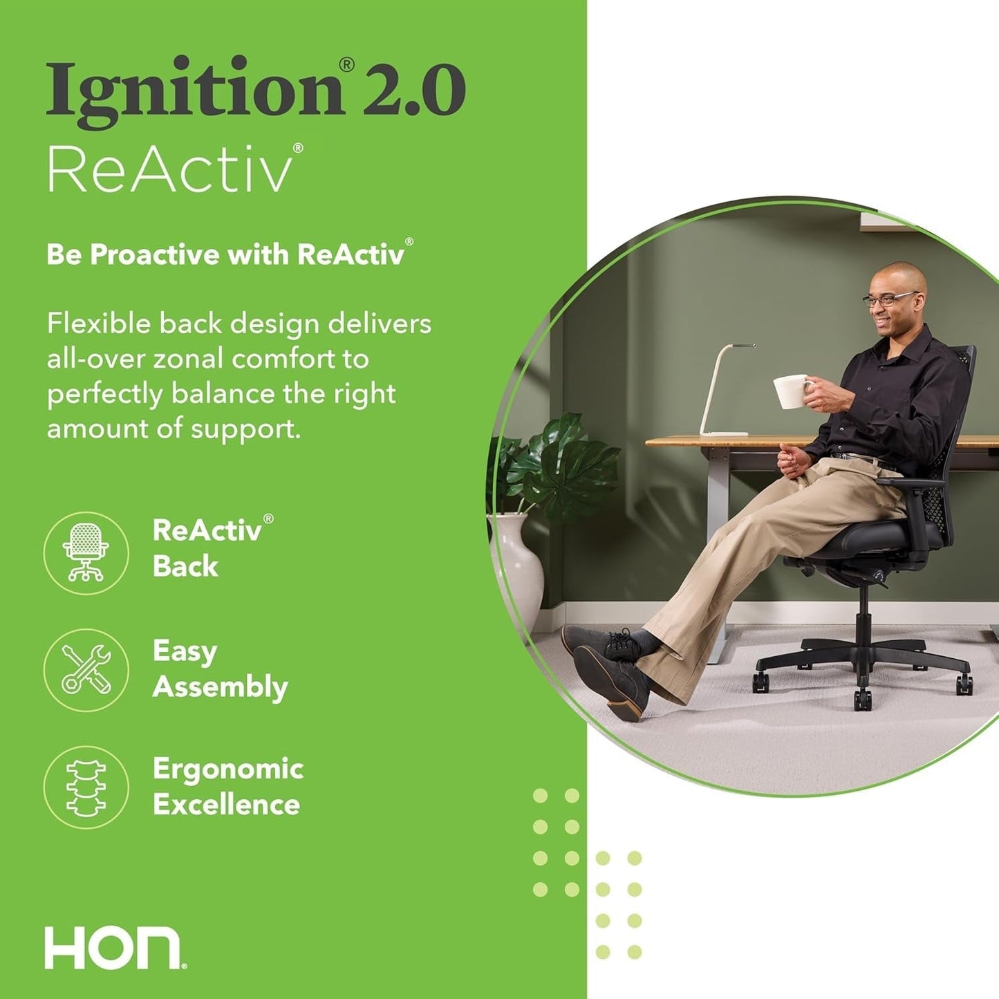 Ignition 2.0 Reactiv Ergonomic Office Chair with Lumbar Support, Breathable Flex-Back Adjustable Office Chair, Synchro-Tilt Recline, Swivel Wheels - Home Office Desk Chair for Back Pain - Blue-2