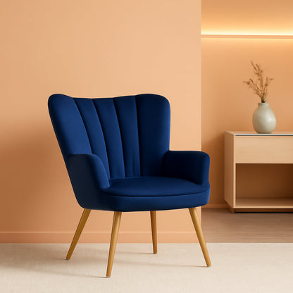 Modern Blue Velvet Wingback Chair with Metal Legs-0