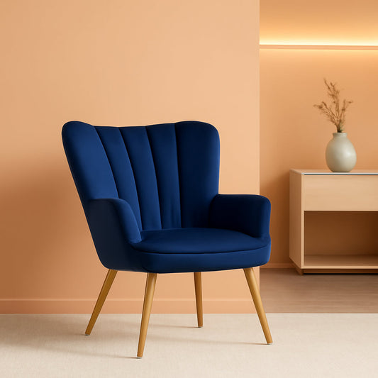 Modern Blue Velvet Wingback Chair with Metal Legs-0