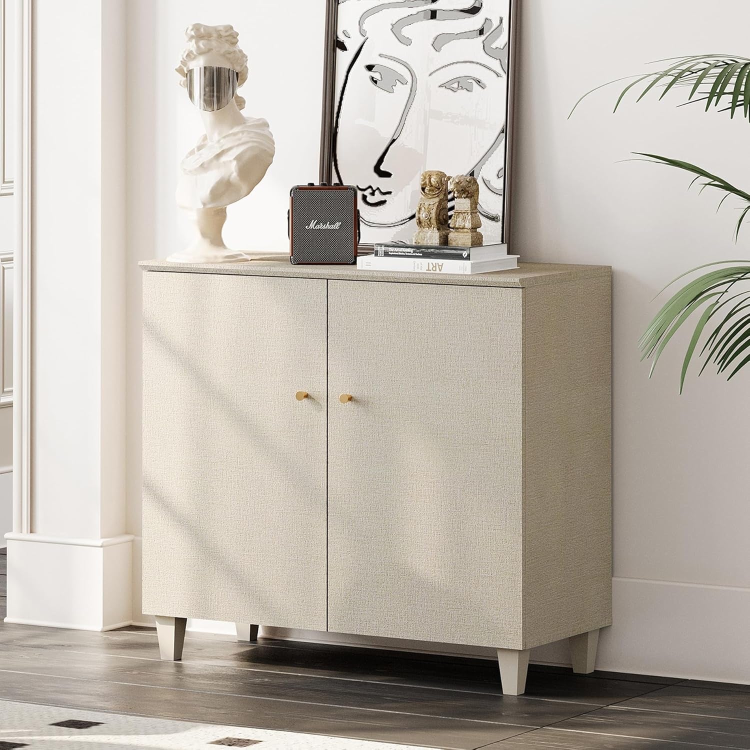 Beige Buffet Sideboard Wood Credenza Console Storage-1
