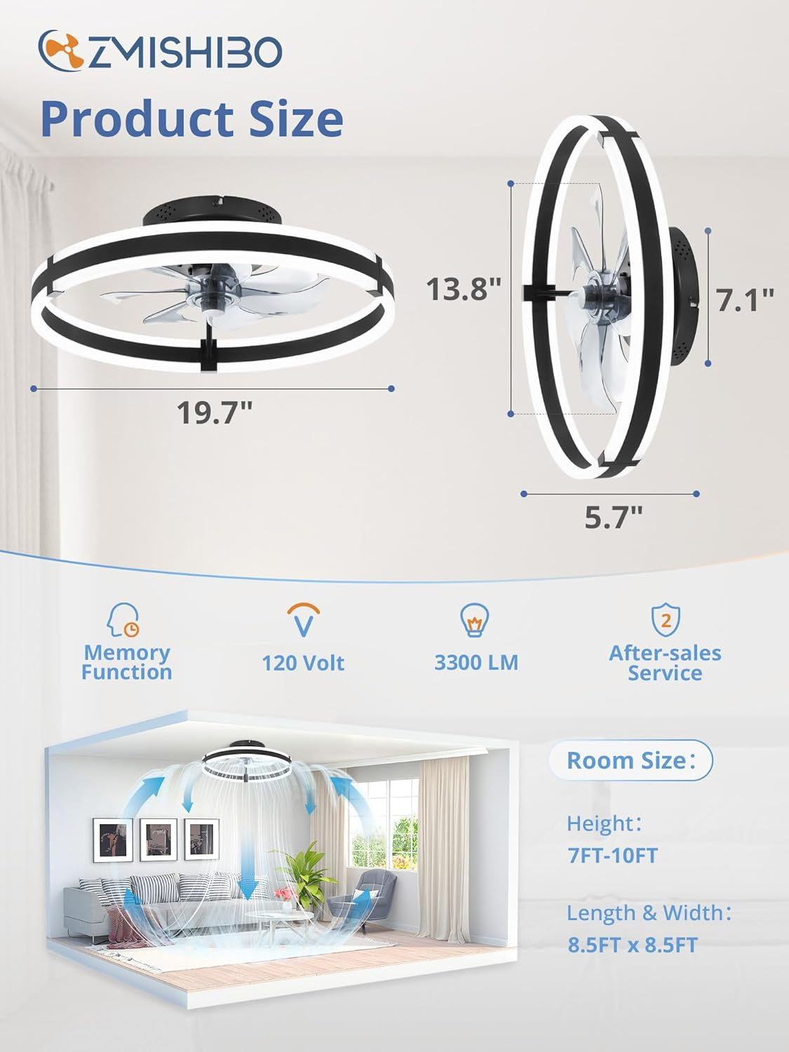 Ceiling Fans with Lights and Remote, 19.7'' Low Profile Ceiling Fans, 3000-6000K Dimmable Modern Flush Mount LED Fan Light, 6 Wind Speeds, Black Fandelier Ceiling Fans with Lights for Bedroom-1