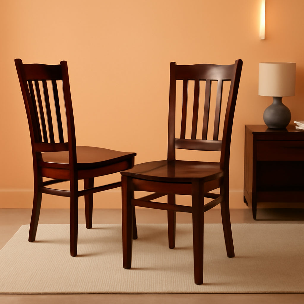 GRC-MAH-W Groton Dining Room Chairs - Slat Back Wood Seat Chairs, Set of 2, Mahogany-0