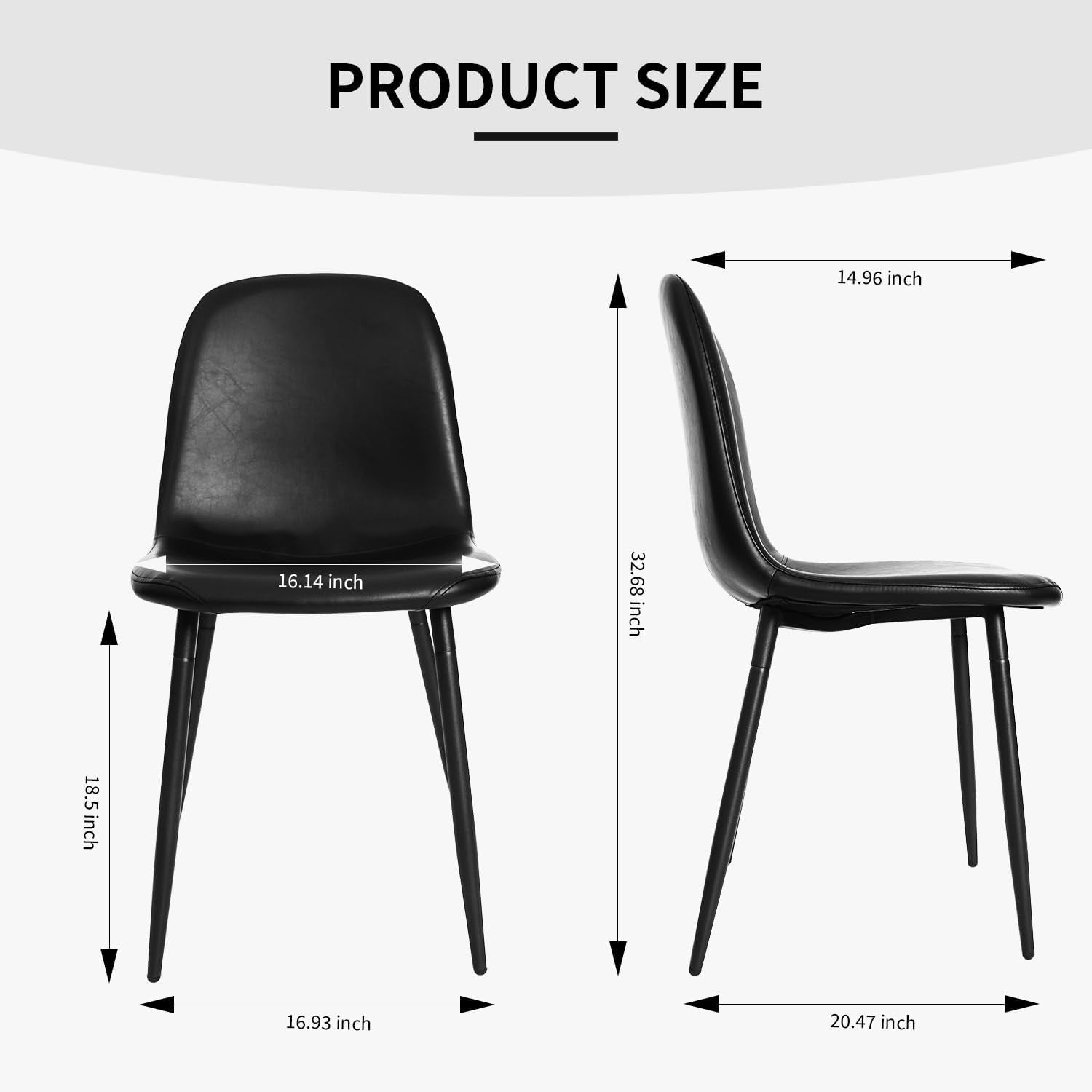 Black Dining Chairs, Modern Faux Leather Upholstered Kitchen Chairs Armless Accent Chairs with PU Leather Backrest & Metal Legs for Dining, Living & Meeting Room, Set of 4-2