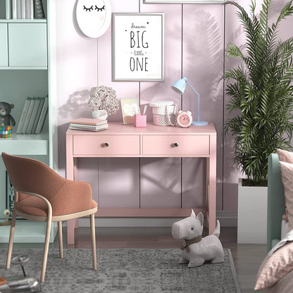 Pink Modern Writing Computer Desk with Drawers-0