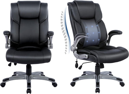 Black Leather Office Chairs, High Back, Flip-Up Arms, 2-Pack-1