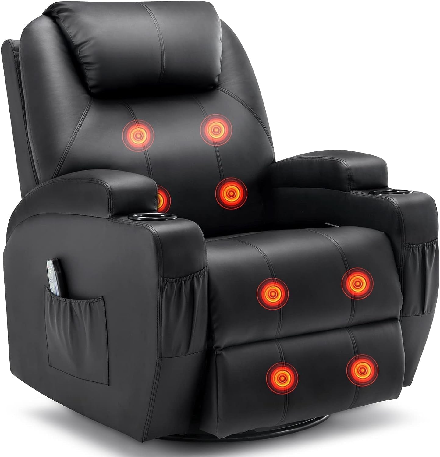 Recliner Chair, Rocking Chair with Massage and Heat, 360° Swivel Recliner Chairs for Adults, Rocker Manual Recliner with Remote Control and Cup Holder for Living Room, Bedroom, Nursery-0