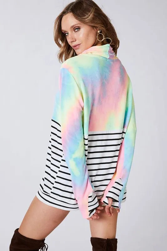 BiBi Tie Dye French Terry Cowl Neck Top