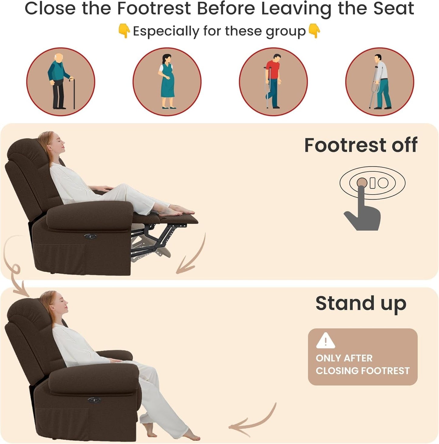 2024 New Power Recliner Chair for Adults, Adjustable Electric Chair Power Reclining Sofa, USB Port, Ultra-Comfy Teddy Fleece Recliner for Living Room, Tool-Less Assembly Single Sofa, Coffee-2