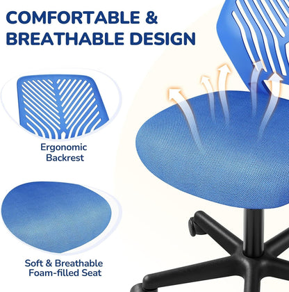 Students Desk Chair Low-Back Armless Study Chair Swivel Task Chair Cute Bedroom Chair with Lumbar Support Adjustable Height for Youth, Blue-4