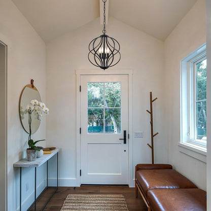 Black 4 Light Geometric Chandelier Pendant Light Dining-1