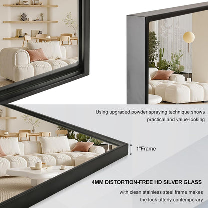 Wall Mirror for Bathroom, 24X36 Inch Black Vanity Mirror, Stainless Steel Metal Frame Rectangular Wall Mirror for over Sink (Horizontal/Vertical)-1