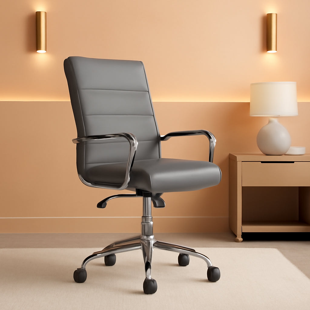 Gray LeatherSoft Office Chair, Swivel, Adjustable, Padded Arms-0