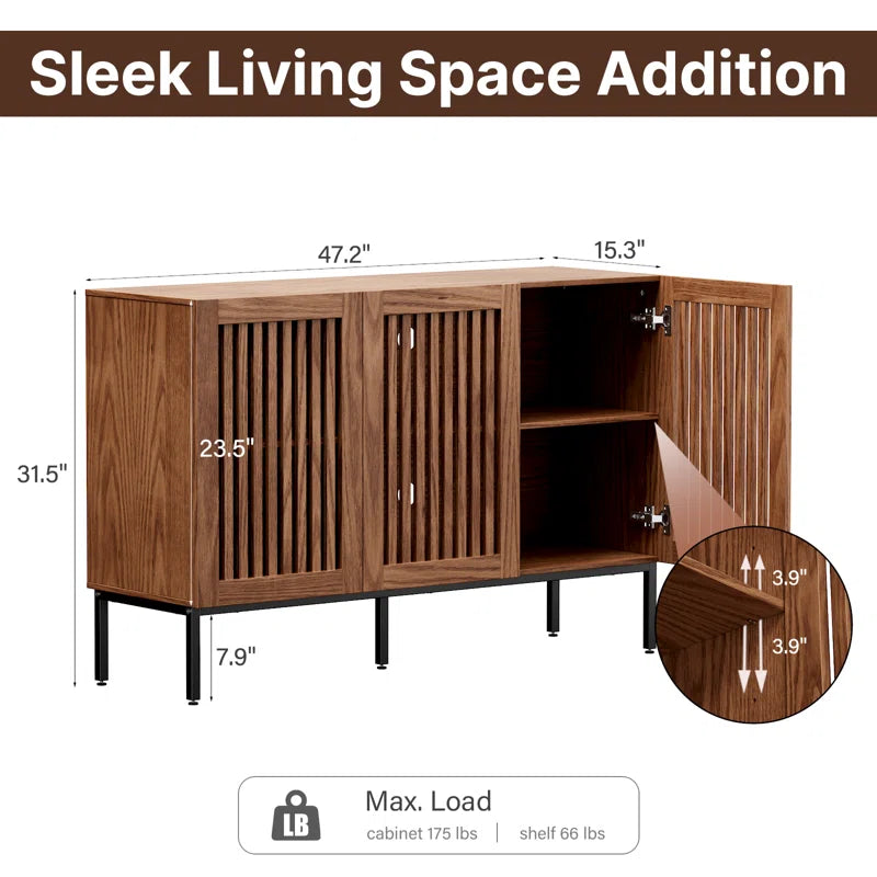 Brown 47.2 Inch Sideboard Buffet Cabinet With Storage-2