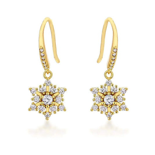 Dainty Gold Plated Snowflake Drop Earrings - Earrings