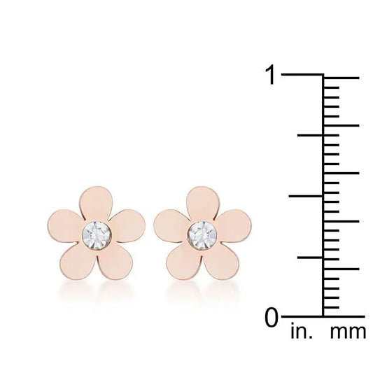 Daisy 0.3ct CZ Rose Gold Stainless Steel Flower Stud Earrings - Earrings
