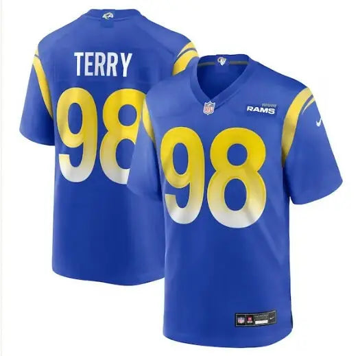 Blue Los Angeles Rams Nike Game Jersey with number 98 and TERRY on the back