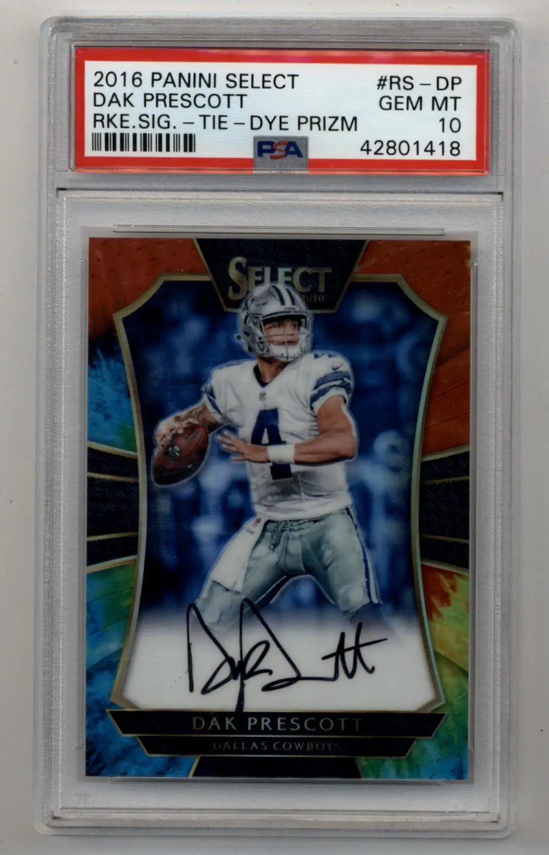 Dak Prescott 2016 Select Rookie Auto Tie Dye Prizm 06/25 PSA 10 Gem Mint - Singles