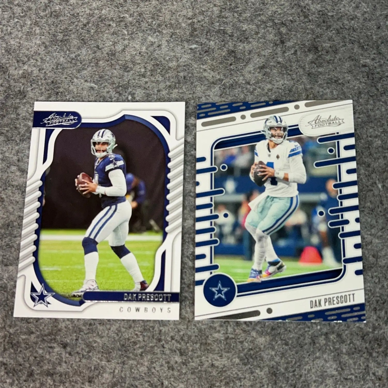 Two Dak Prescott Dallas Cowboys football cards from 2022 to 2024 NFL sports collection