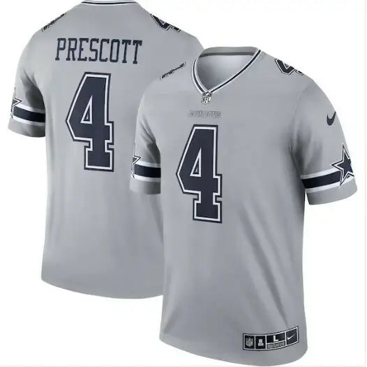 Gray Dallas Cowboys Dak Prescott jersey with number 4 from Nike Inverted Legend collection
