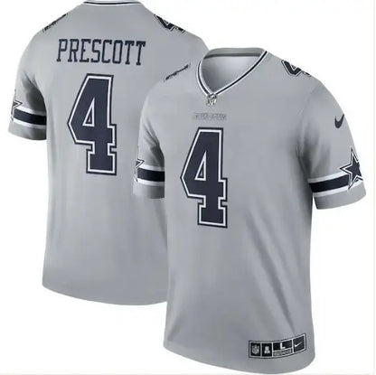 Gray Dallas Cowboys Dak Prescott jersey with number 4 from Nike Inverted Legend collection