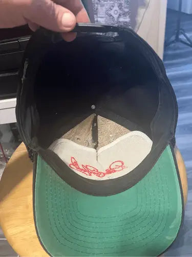 Black Dale Earnhardt 7 Time Champion SnapBack Hat with green brim underside and red embroidery