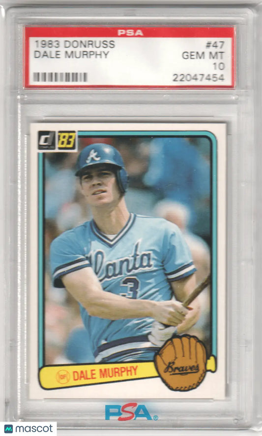 Graded Dale Murphy baseball card from Columbia Hobby, 1983 Donruss GEM MINT score
