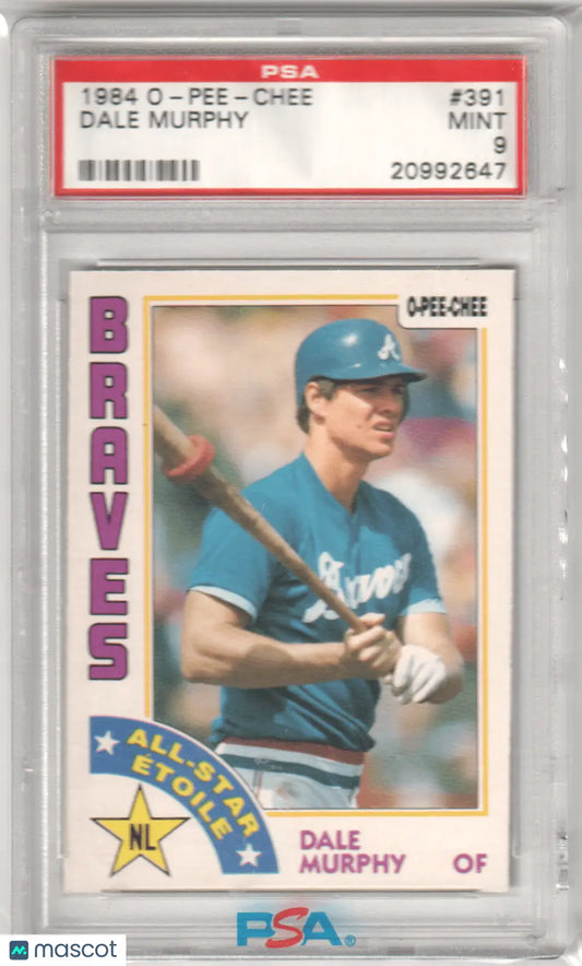 Graded Dale Murphy 1984 O-Pee-Chee baseball card PSA 9 Mint from Columbia Hobby