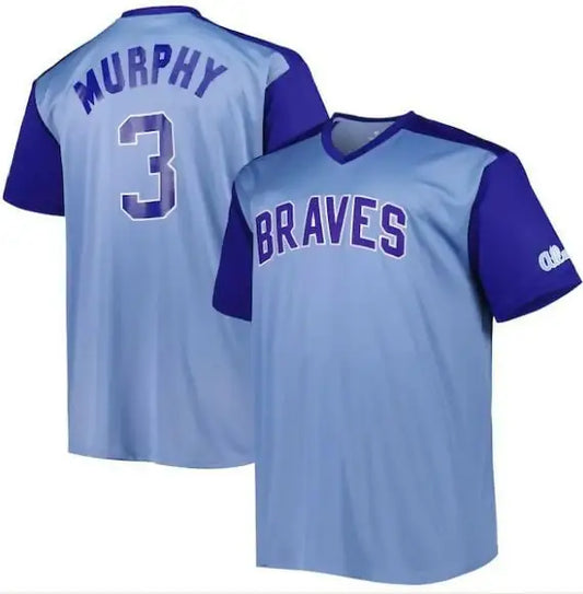 Light blue Atlanta Braves Dale Murphy Cooperstown replica baseball jersey