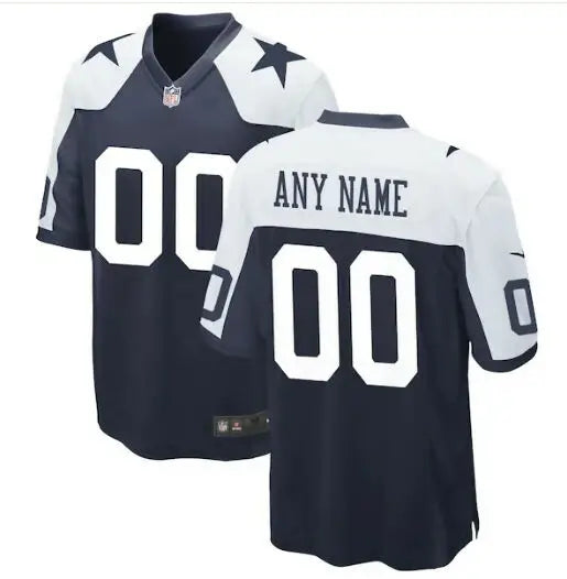 Customizable Dallas Cowboys Nike Alternate Navy Jersey with number 00 for fans