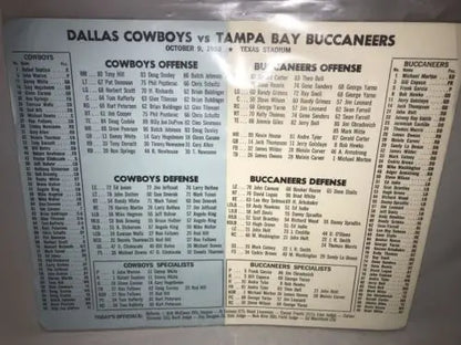 Dallas Cowboys October 9, 1983 v Tampa Bay Buccaneers Line Up Card Texas Stadium