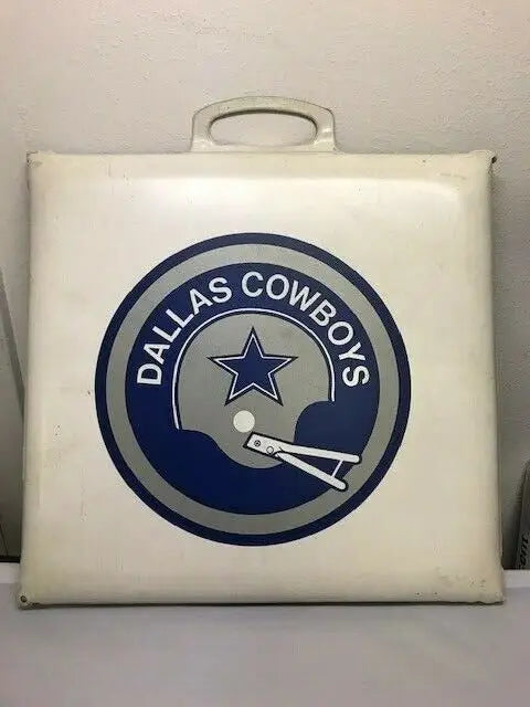 White Dallas Cowboys carrying case for Vintage 1970’s Seat Cushion and trading cards