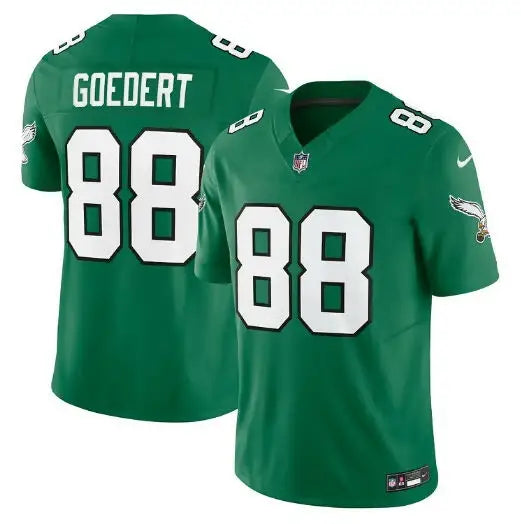 Green Philadelphia Eagles jersey with white number 88 and GOEDERT on the back