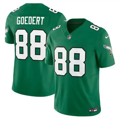 Green Philadelphia Eagles jersey with white number 88 and GOEDERT on the back