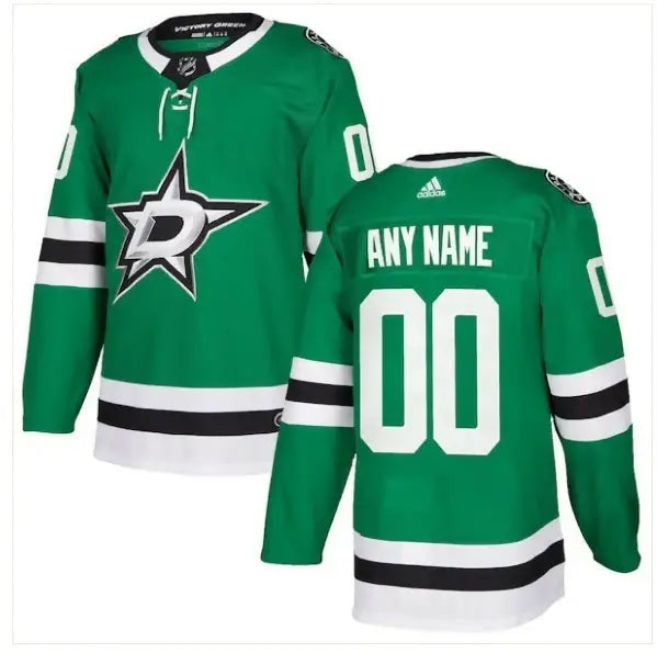 Green Dallas Stars Adidas Authentic Custom Hockey Jersey displayed in Kelly Green color