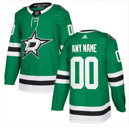 Green Dallas Stars Adidas Authentic Custom Hockey Jersey displayed in Kelly Green color