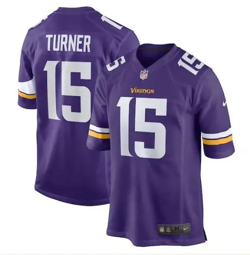 Purple Minnesota Vikings Dallas Turner Nike football jersey featuring #15 for NFL Draft