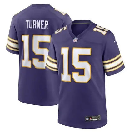Purple Dallas Turner Minnesota Vikings Nike alternate game jersey with number 15