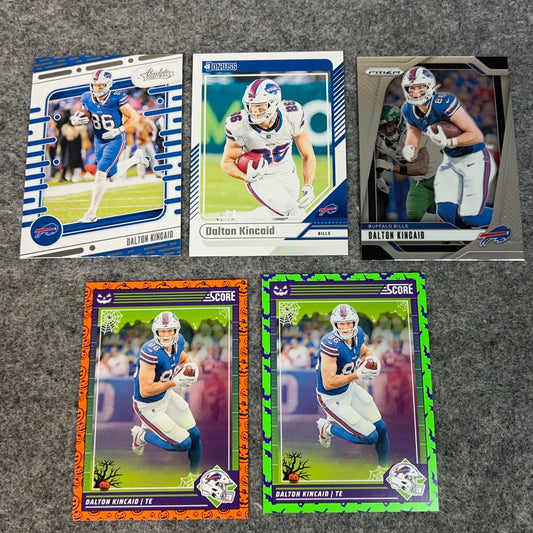 Collection of five Dalton Kincaid Buffalo Bills 2024 NFL football trading cards