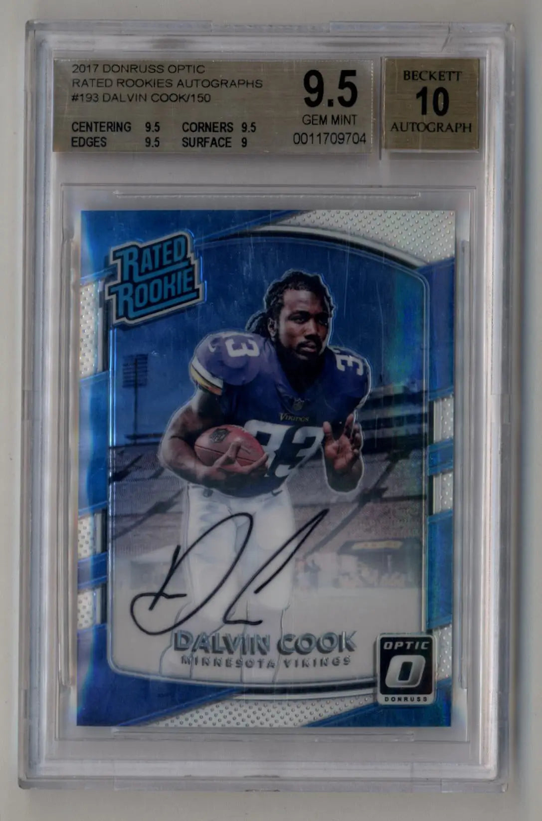 BGS 9.5 Dalvin Cook Donruss Optic Rated Rookies Auto in protective case