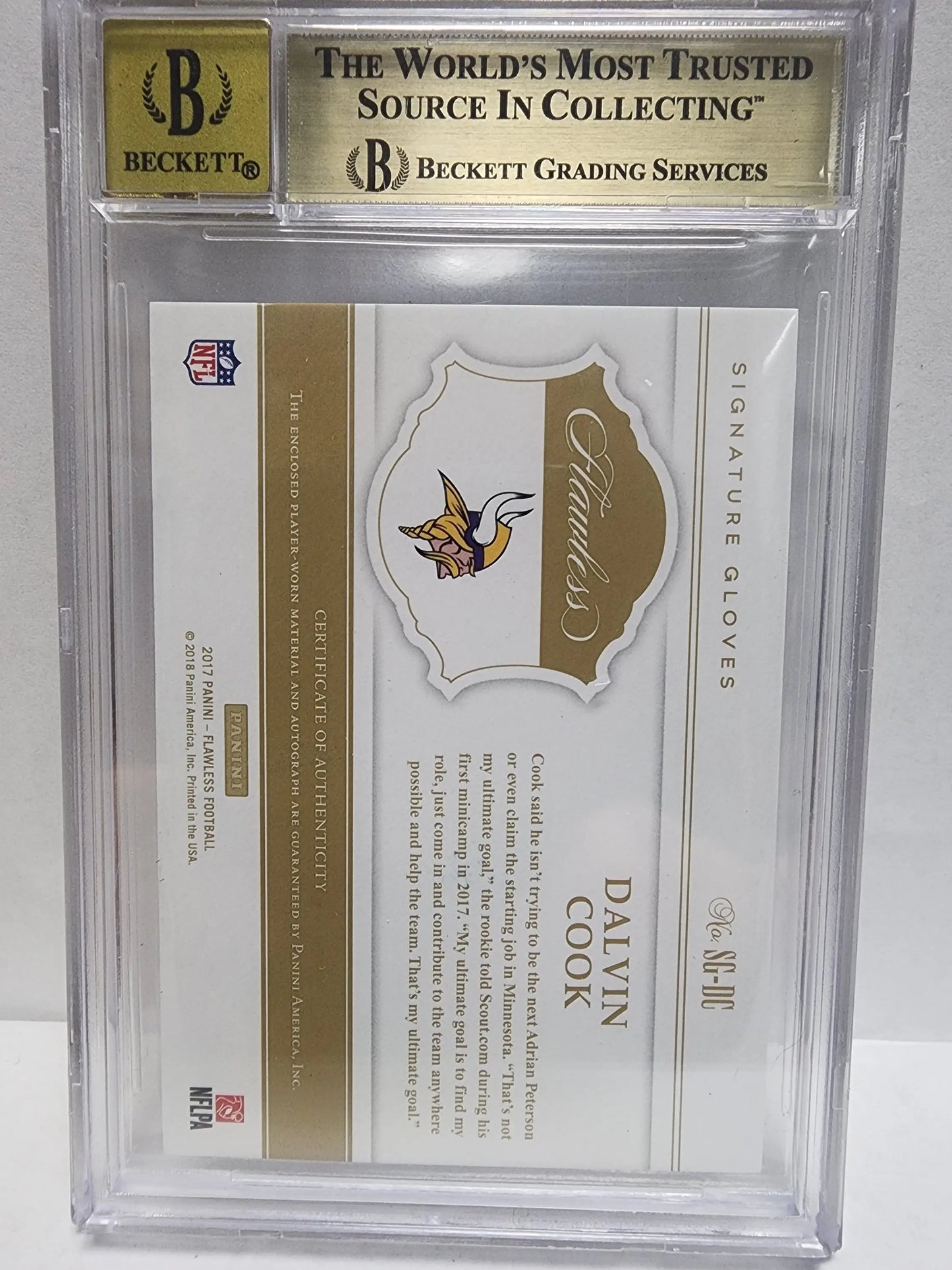 BGS-graded Dalvin Cook 2017 Panini Flawless Signature Gloves Ruby in protective case