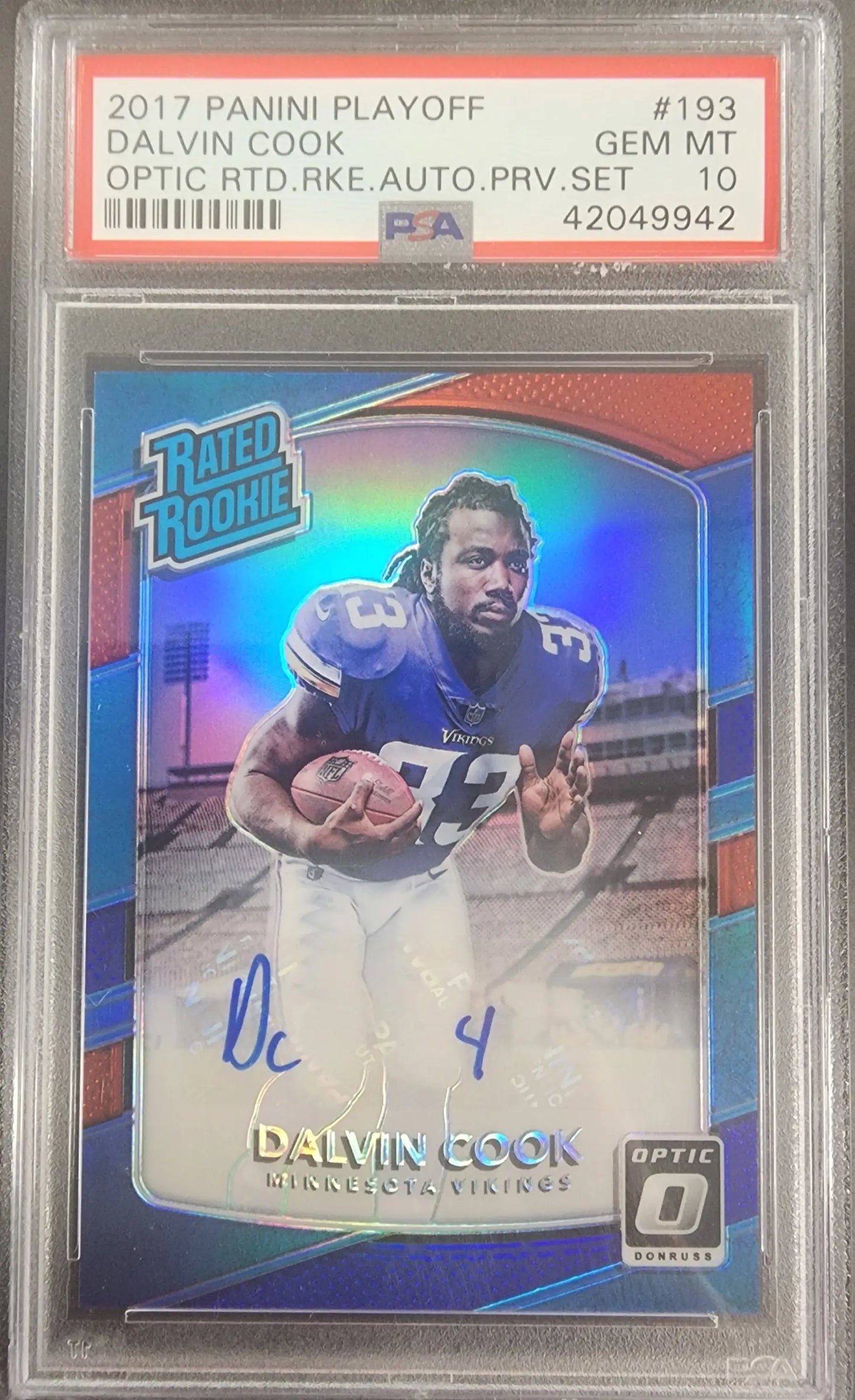 Dalvin Cook 2017 Panini Playoff Optic Preview Auto #14/23 PSA 10 Gem Mint - Singles