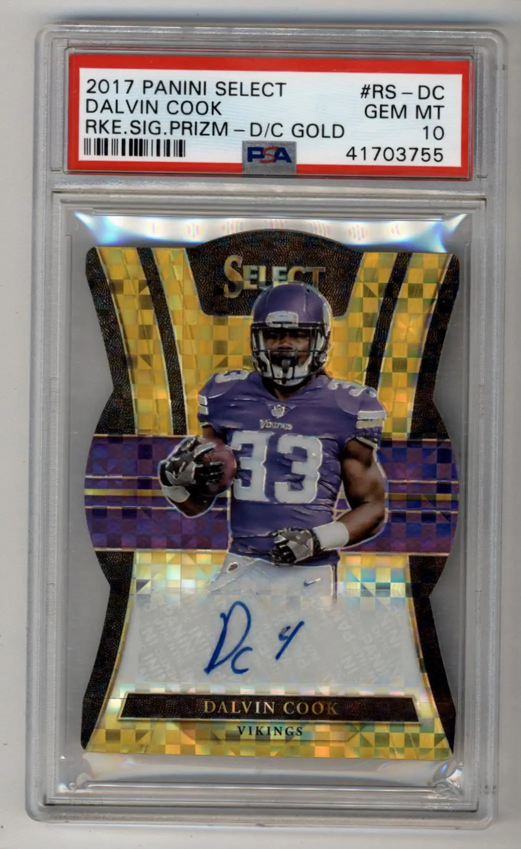 Dalvin Cook 2017 Select Rookie Signature Die Cut Gold Auto 10/10 PSA 10 Gem Mint - Singles