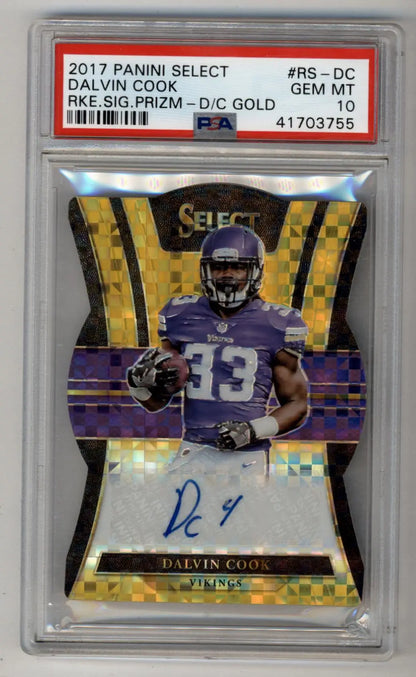 Dalvin Cook 2017 Select Rookie Signature Die Cut Gold Auto 10/10 PSA 10 Gem Mint - Singles