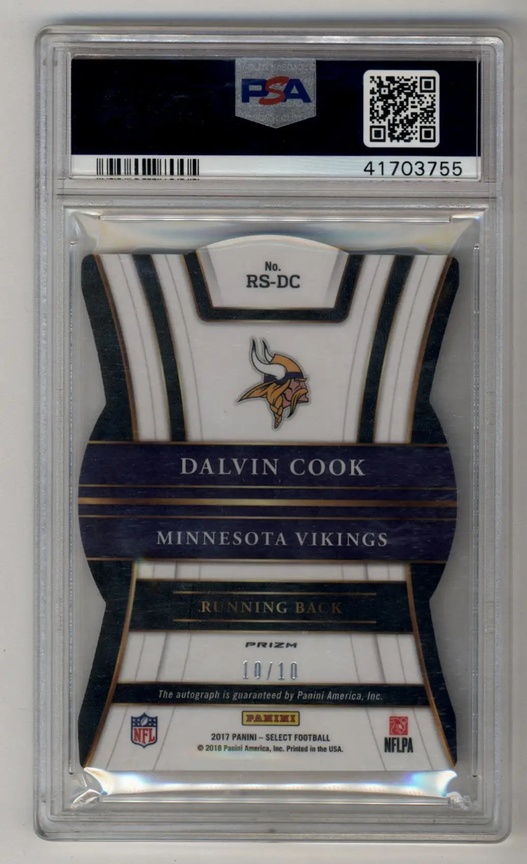 Dalvin Cook 2017 Select Rookie Signature Die Cut Gold Auto 10/10 PSA 10 Gem Mint - Singles