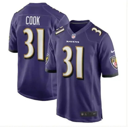 Purple Baltimore Ravens football jersey featuring Dalvin Cook for Nike Game collection