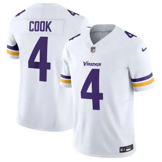 White Minnesota Vikings football jersey with purple accents and number 4 Nike Vapor F.U.S.E