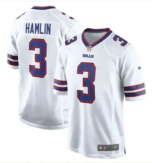 White Buffalo Bills Damar Hamlin #3 Nike Game Jersey displayed for sale